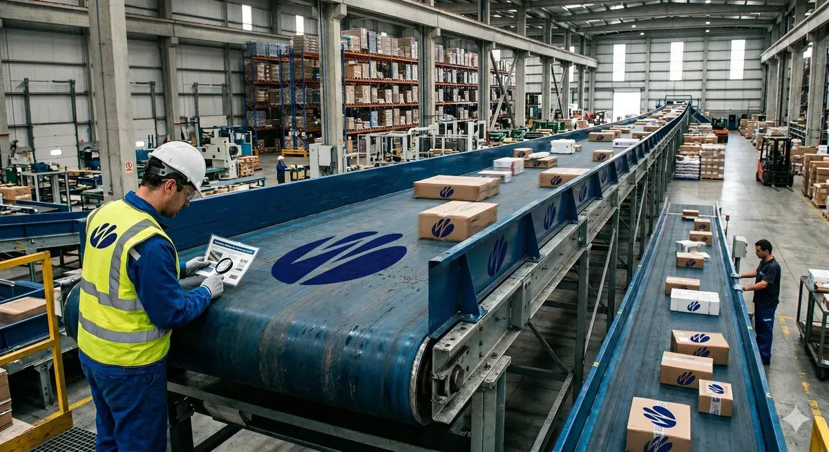 Cinta transportadora Chiorino azul original en línea alimentaria con técnicos certificados — cómo verificar autenticidad para frigoríficos exportadores y plantas paraguayas